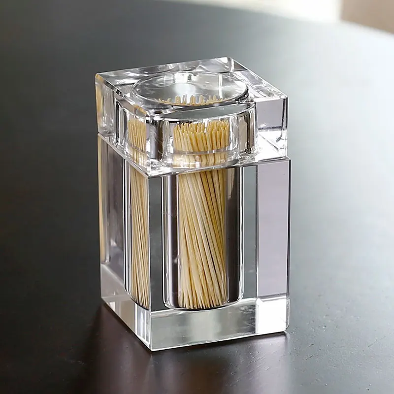 Creative Exquisite Crystal Glass Toothpick Box Transparent Toothtip Holder Simple Household Cotton Swab Box Storage Container