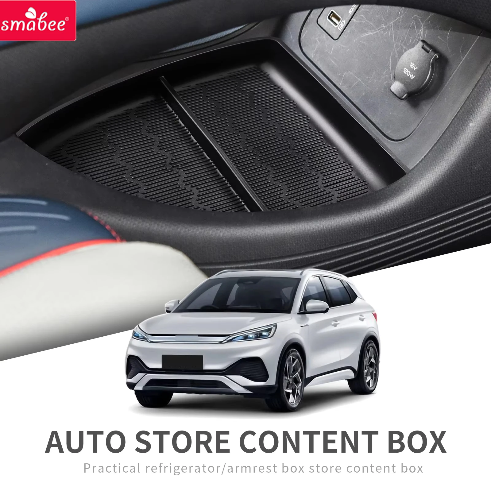Smabee para BYD Atto 3 2022-2026: Caixa Organizadora de TPE para Console Central Inferior, Bandeja Central para Carro, Acessórios de Organização