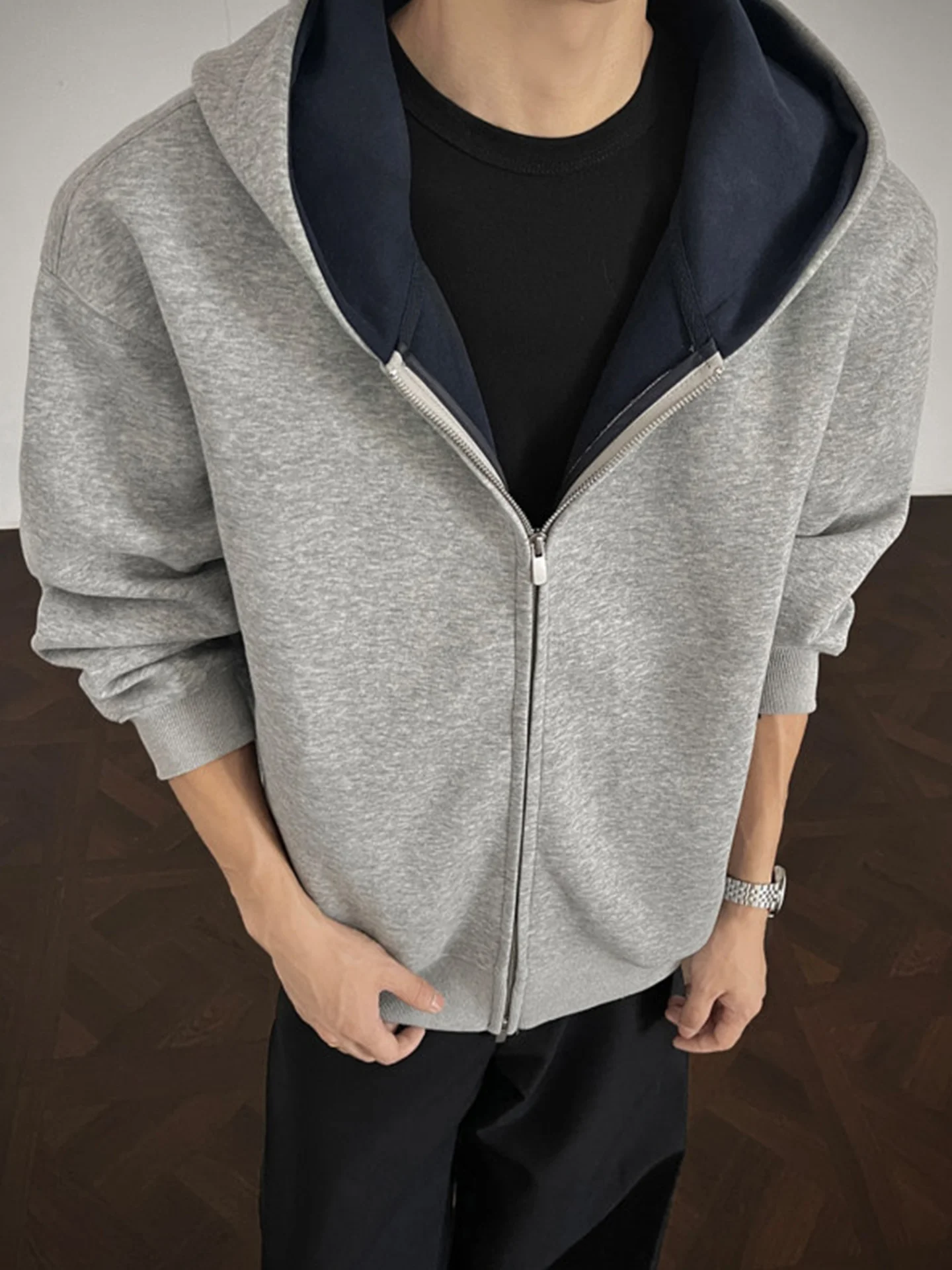 

Heavyweight Hoodie Men's Open Cardigan Double Zipper Color Blo American Sle Spor Sweatirt Comfortable Long Sve Aut...