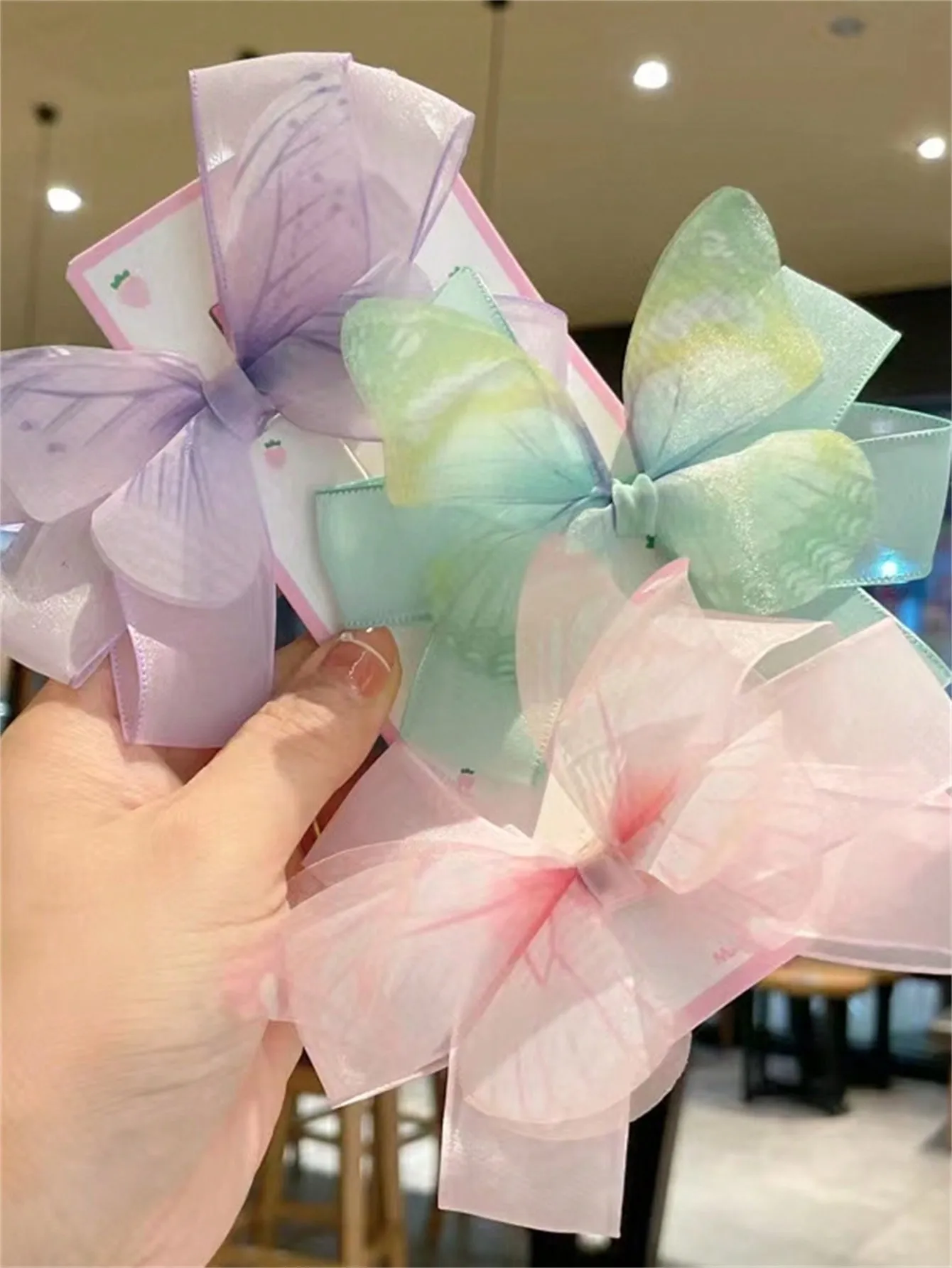 3 women\'s spring new mesh bow sweet back hair clip daily travel All-match headwear hair accessories