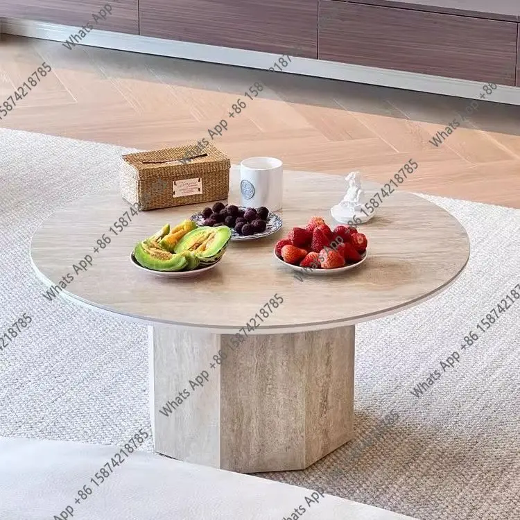 

Гостиная, скандинавский домашний журнальный столик, круглый дизайнерский французский столик из травертина для маленькой квартиры, шиферный столик