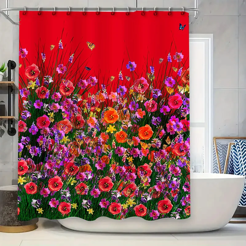 

Занавеска для душа с ярким цветком и принтом бабочки с жирным маком для декора ванной комнаты, доступна в нескольких размерах