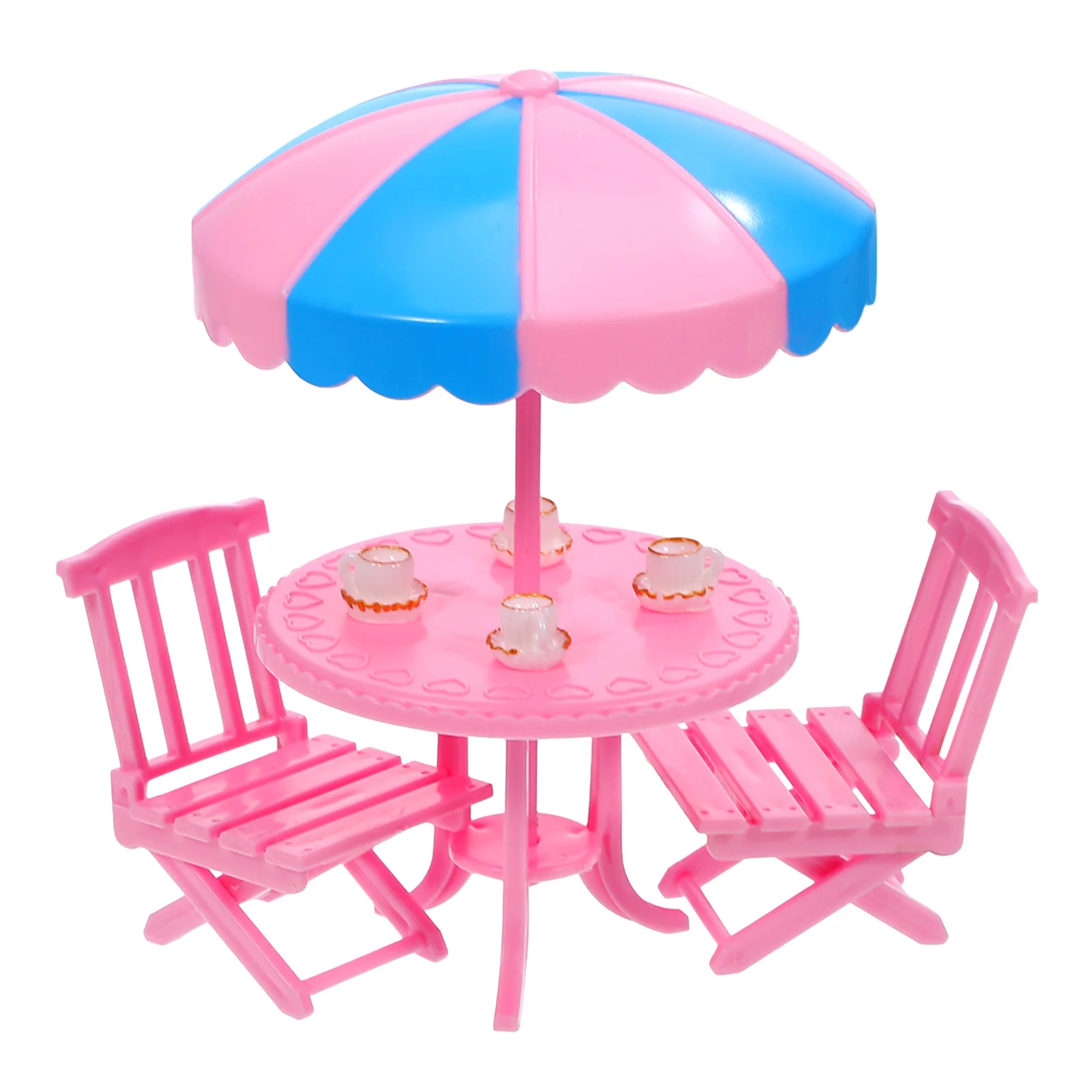 1Set Set Furnitur Lanskap Miniatur Plastik Kokoh Meja Mini Kursi Cangkir Kopi Aksesori Rumah Boneka Tambahan