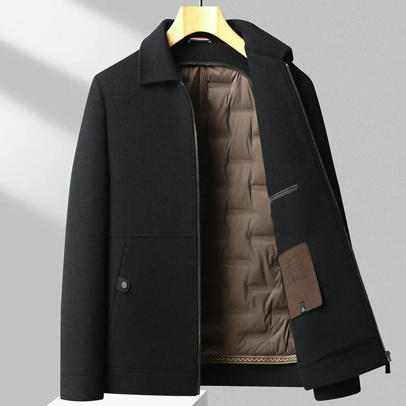 

New Arrival Fashion Autumn Winter Casual Handmade Double-sided Men's Detached Goose Down Inner Thickened Woolen Coat Size M-4XL