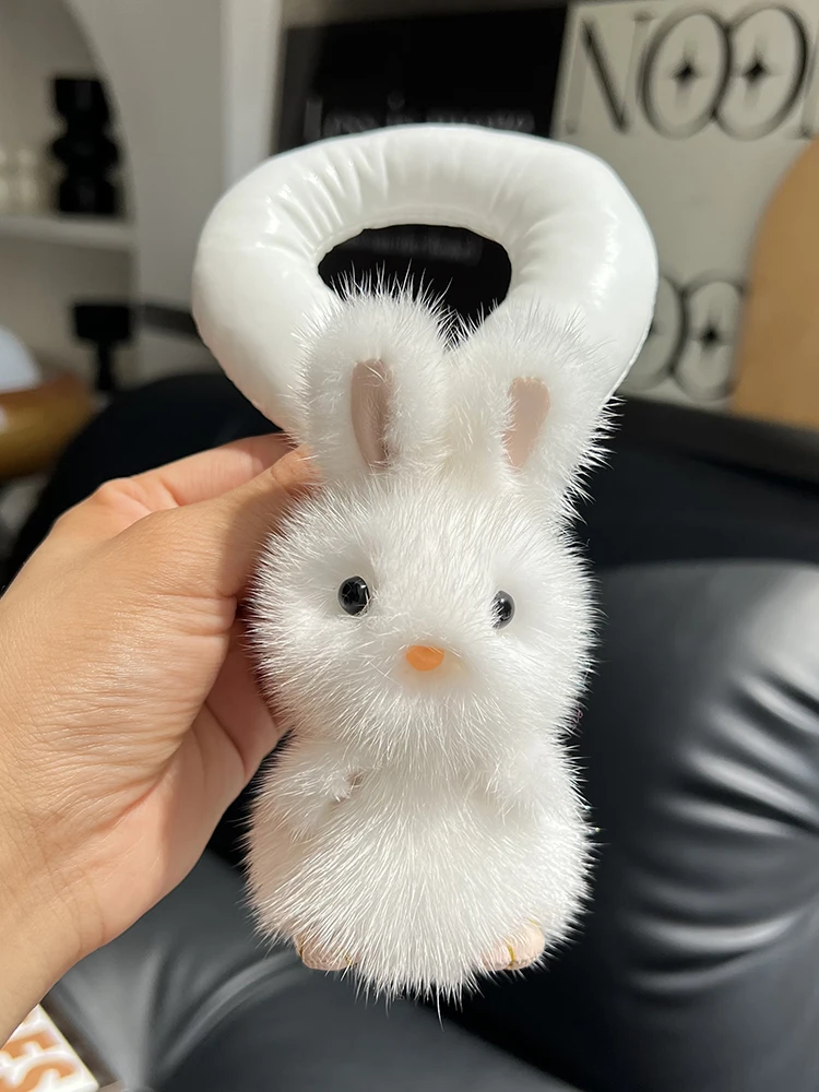 

Cute Real Mink Fur Rabbit Key Chains Women's Bag Pendant Car Keyring Rearview Mirror Ornaments Plush Bunny Toy Girl Classic Gift