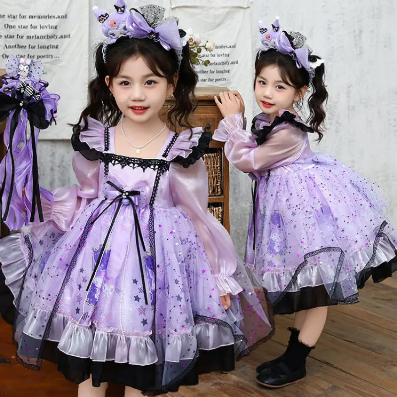 

Anime Kuromi Lolita Princess Dress Lace Party Dress Long Sleeve Princess Dress Girl Kawaii Manga Kids Frock Ages 3-12 Vintage
