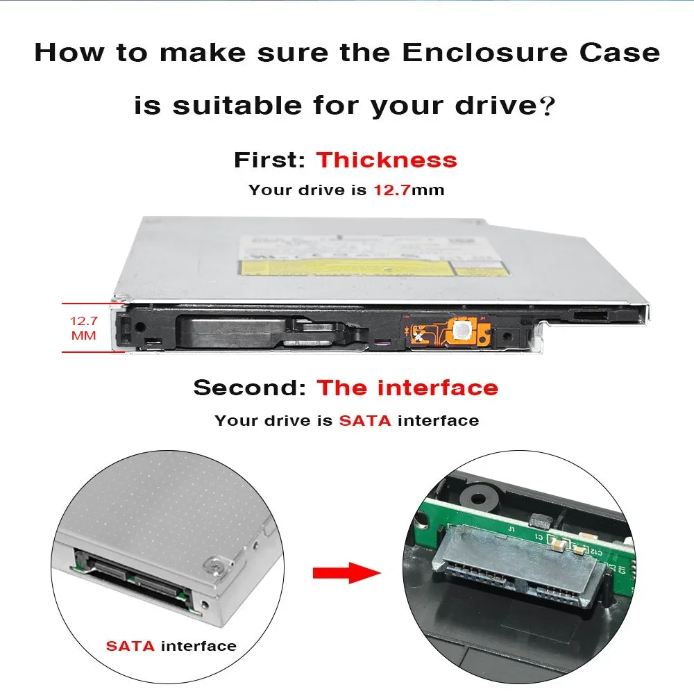 LJIAL 12.7mm USB 3.0 DVD Drive External Optical Drives Enclosure SATA to USB External Case For Laptop Notebook Without Drive