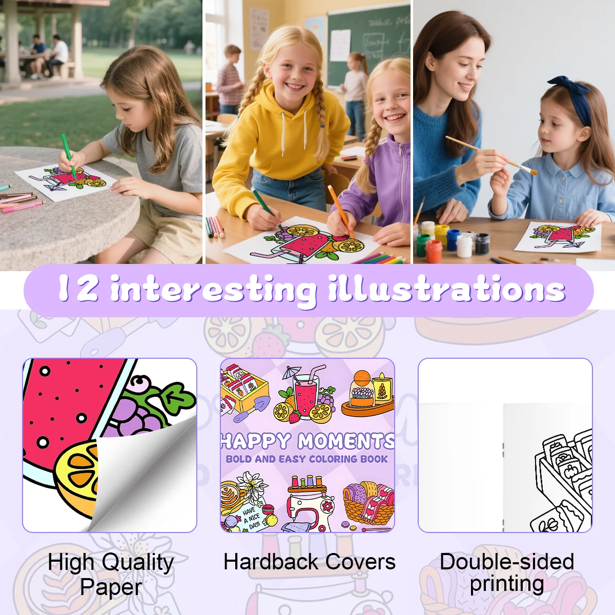 لحظات سعيدة، كتاب تلوين بأنماط جريئة وسهلة للبالغين، كتاب رسم لطيف، هدية مثالية للحفلات وفكرة هدية عيد الميلاد #5