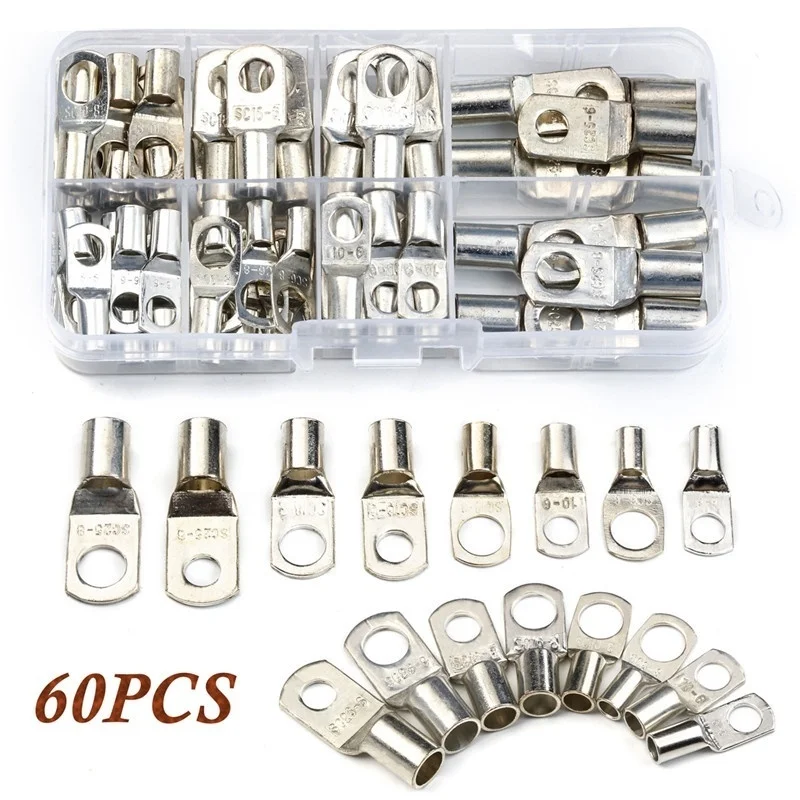 70/240PCS Ring Terminal Kabel Schuhe Lugs 35mm2 Verzinnte Kupfer Lug Draht Auge Anschlüsse Nackte 60 Terminals Lugs Draht Kupfer Kit