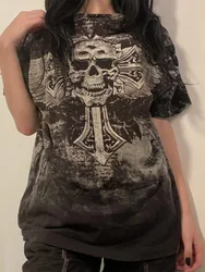 Vintage y2k Graphic Print Skull CropTop Tshirts Chic Aesthetic 2000s Summer Grunge Clothes Streetwear