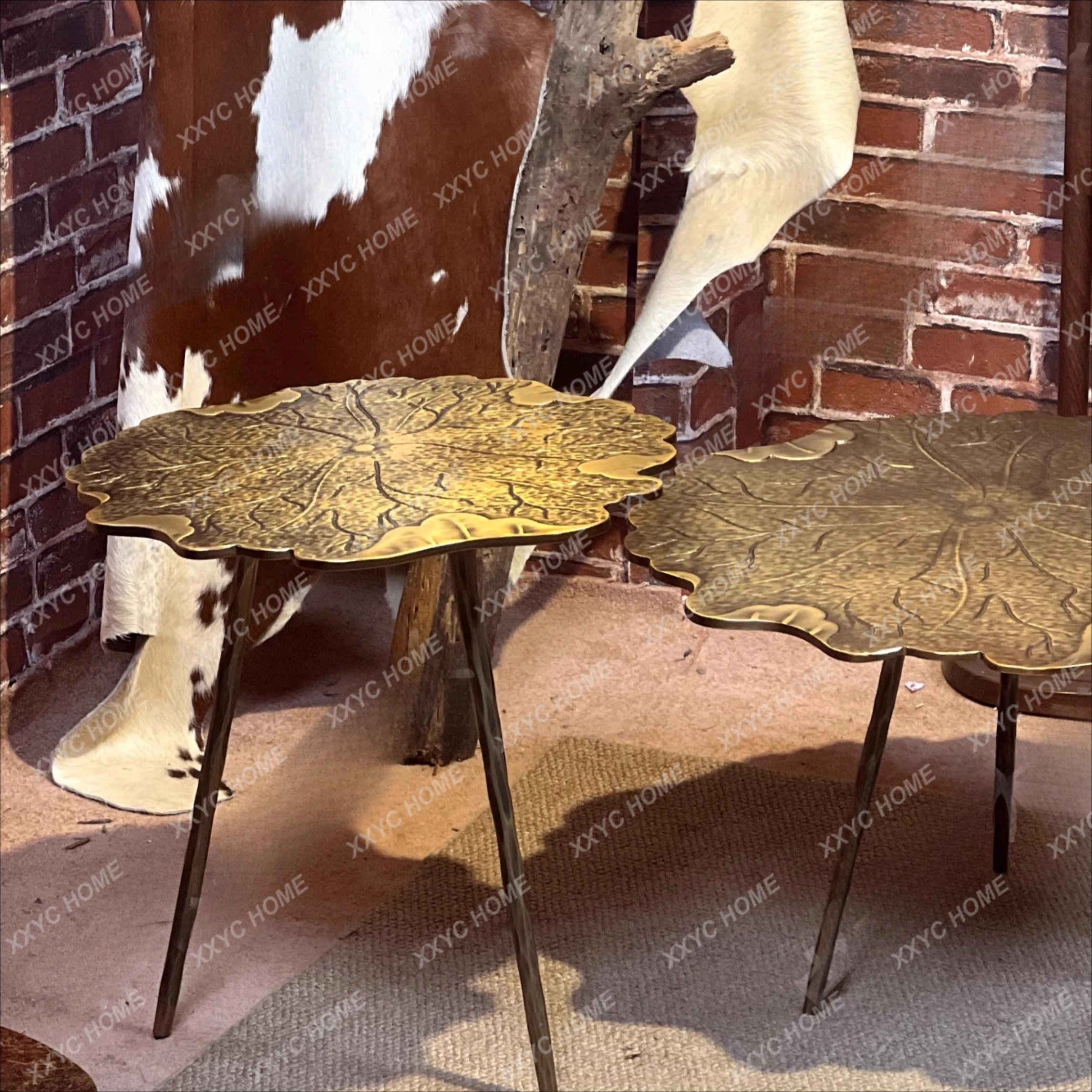 Hand-forged solid iron side bronze coffee table