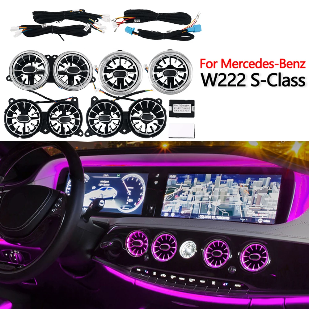 For Mercedes Benz Accessories S-Class W222 Air Vent RGB Led Turbine Nozzle Atmosphere Light Kit Matches OEM Car Ambient Lighting
