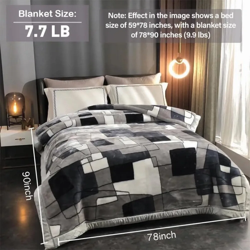 Тяжелое флисовое плюшевое одеяло из норки размера «queen-size», 78x90 дюймов, 2-слойное, с геометрическим узором, 7,7 фунта, очень мягкое и уютное, идеально подходит для