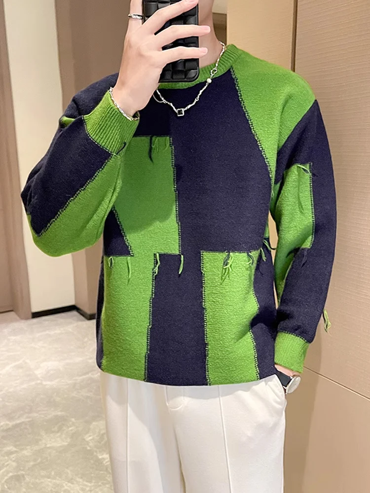 

Мужской вязаный свитер с круглым вырезом, зимний, повседневный, свободного кроя, с длинными рукавами, утолщенный, из смесовой ткани (полиэстер, акрил, спандекс)