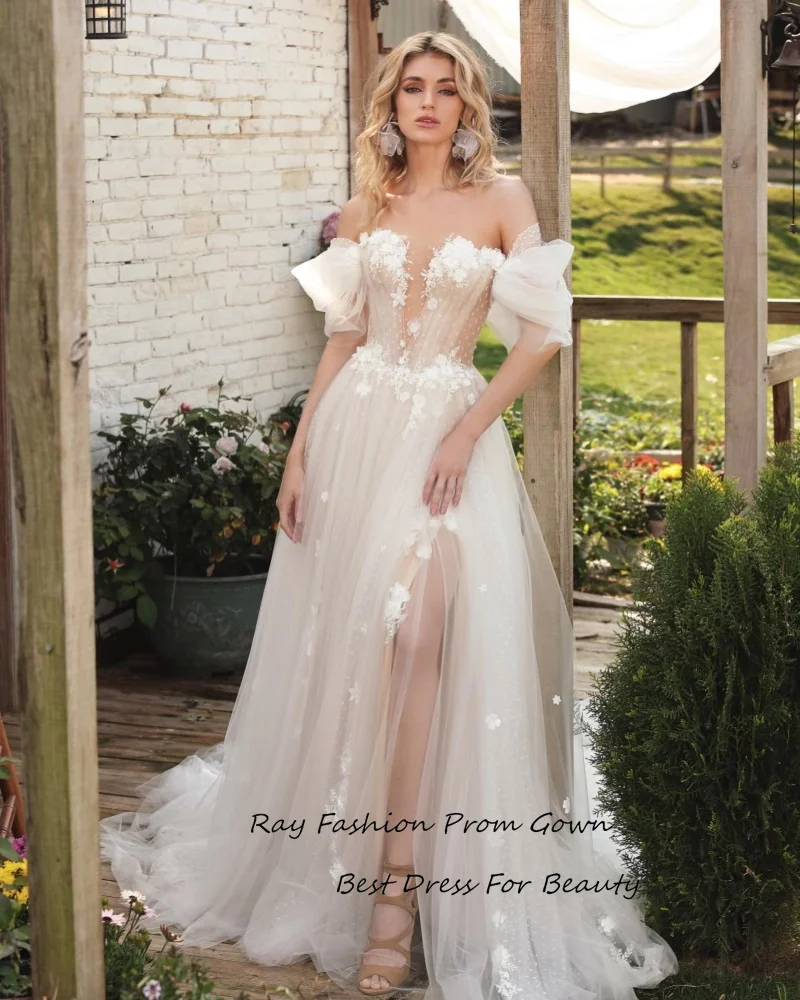 

Ray Vestido de novia Свадебное платье Wedding Dress Floor-Length Puff Sleeve A-Line Elegant Lace Bridal Gown For Women