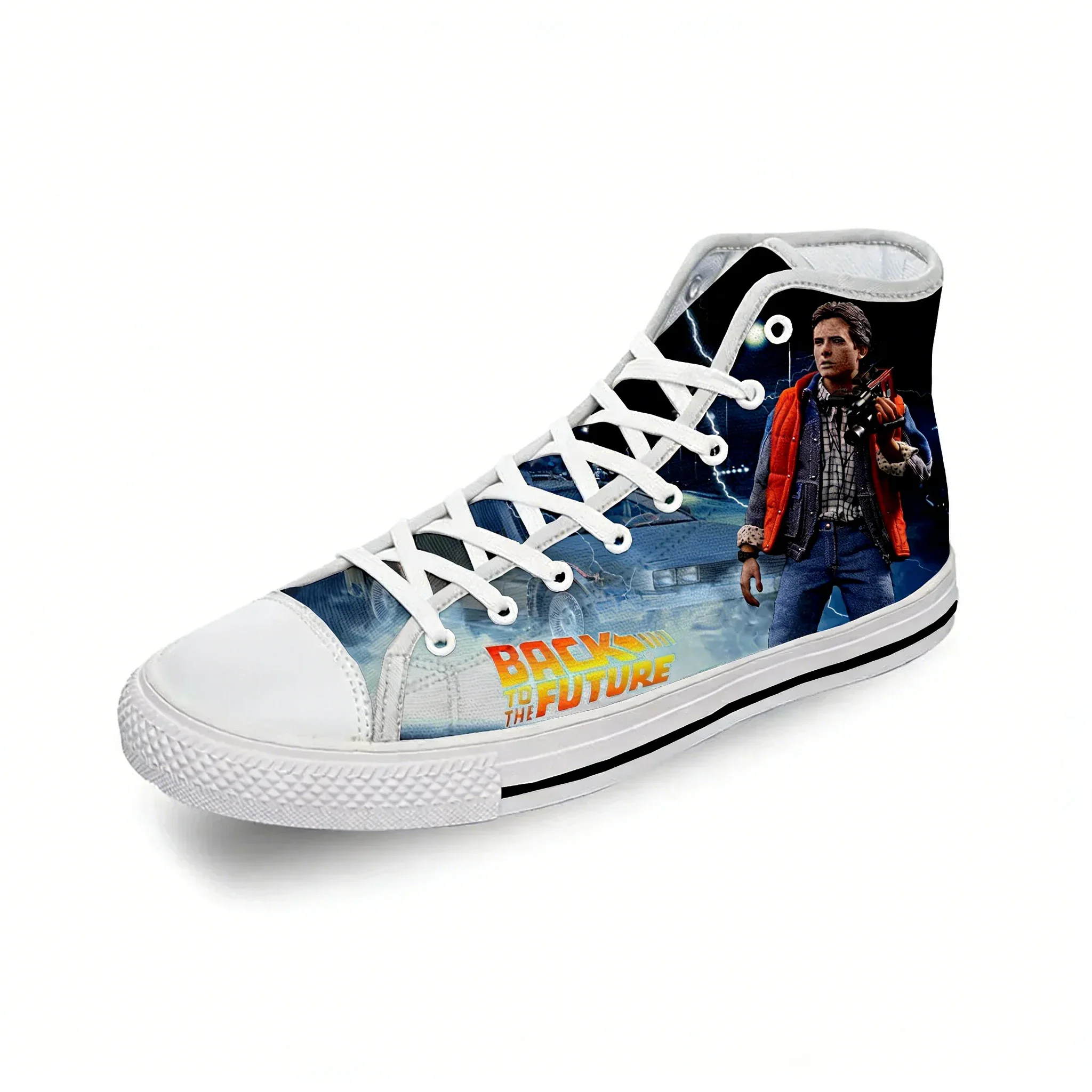 Movie Back To The Future Funny White Cloth Fashion 3D Print High Top Canvas Shoes Men Women Lightweight Breathable Sneakers view 2