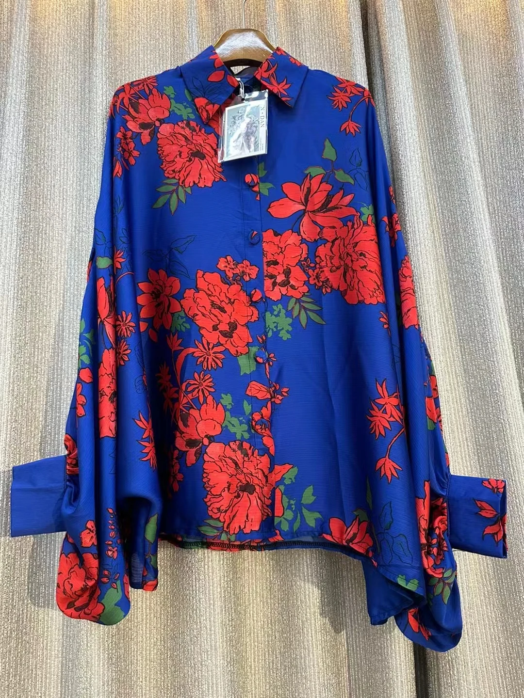 2024 Spring Holiday New Women Blouse Batwing Sleeve Turn Down Collar Elegant Printed Shirts Female Fashion Loose Top Clothing