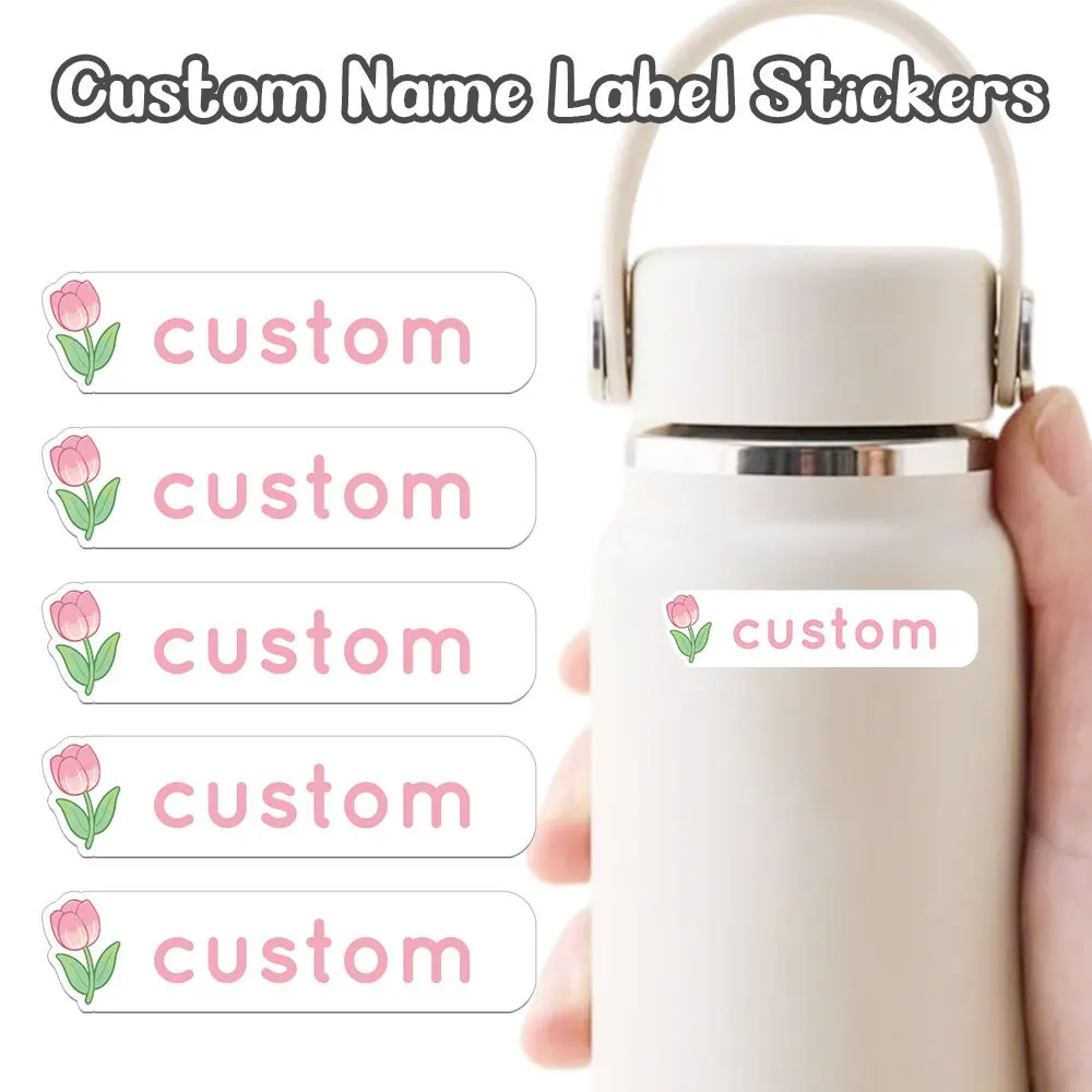 

108PCS Custom Tulip Name Label Stickers, Waterproof Personalized Labels for Bottles, Notebooks, Pens & Stationery
