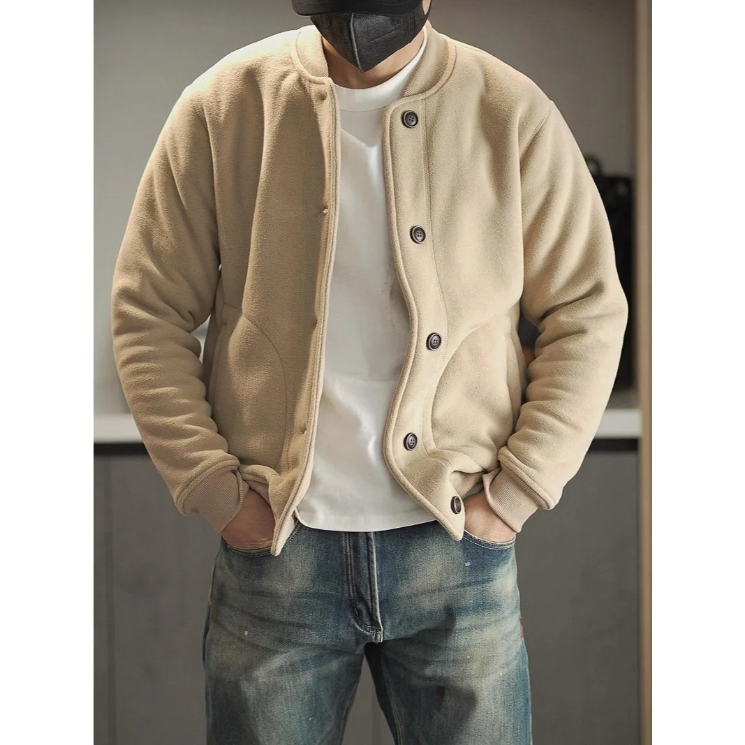 

Мужская утепленная толстовка в американском ретро-стиле с бейсбольным воротником, осенне-зимняя, повседневная, свободного кроя, молодежная