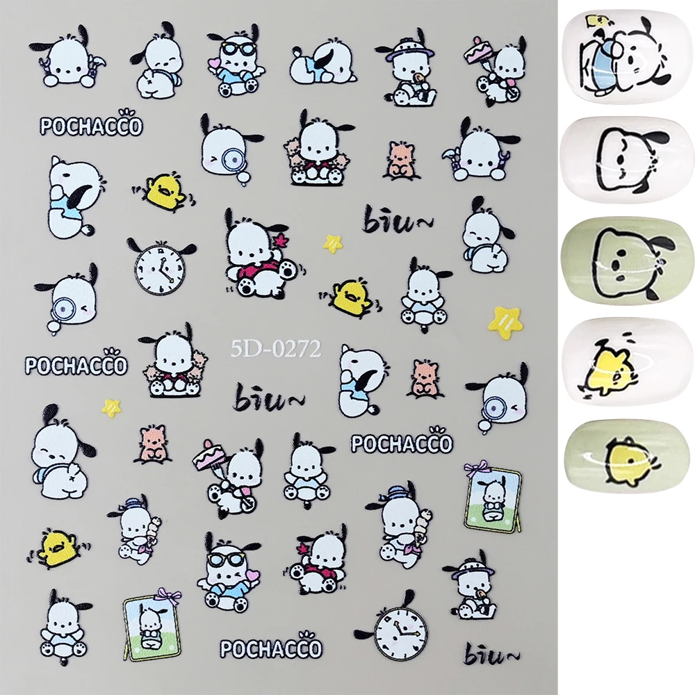 1Pc5D HelloKitty/Kuromi/Pochacco pegatina para uñas 8*10cm Kawai dibujos animados bronceado Kitty pegatina para uñas autoadhesiva arco Kuromi deslizador de uñas