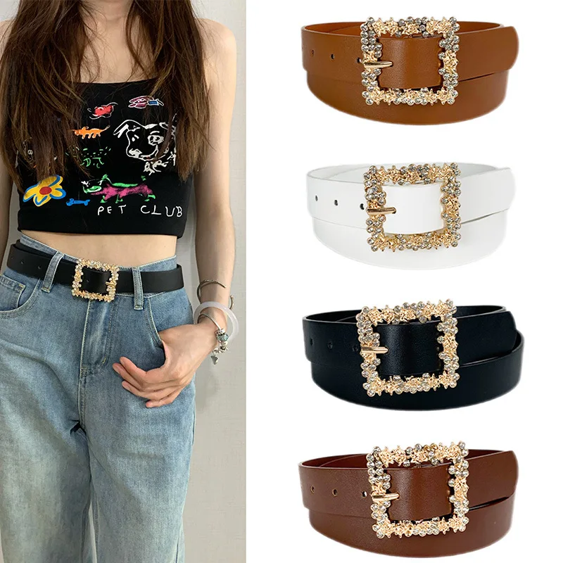 

WW rhinestone wide belt women's summer soft leather accessories decorative jeans suit ins wind belt