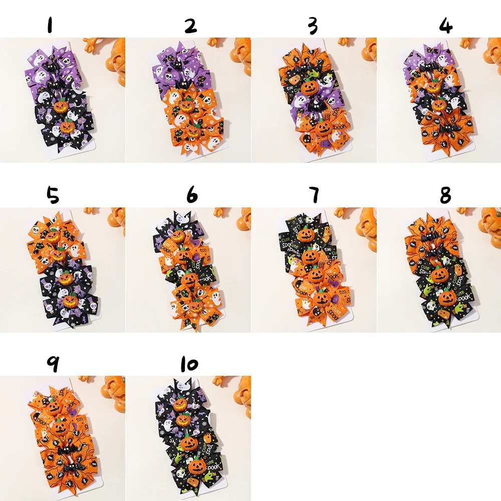 4 teile/satz Halloween Cheer Bow Haars pange für Kinder lustige Kürbis Haarnadel Band Bowknot Haars pange Mädchen Kopf bedeckung Haar Zubehör – Detail 30