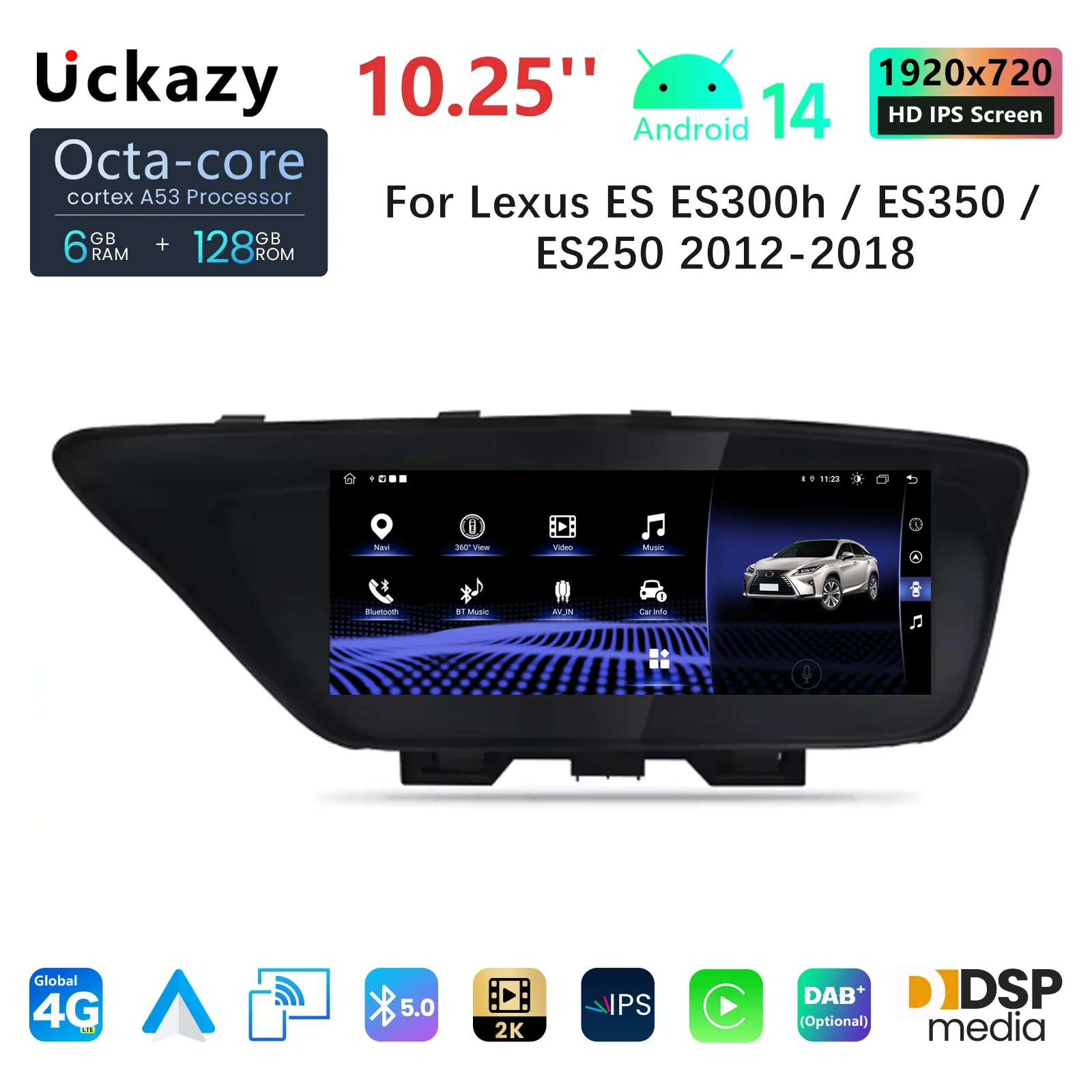 Android 14 Car Radio For Lexus ES ES250 ES350 ES300h 2012-2018 Multimedia Player GPS Navigation Auto CarPlay Video Screen Stereo