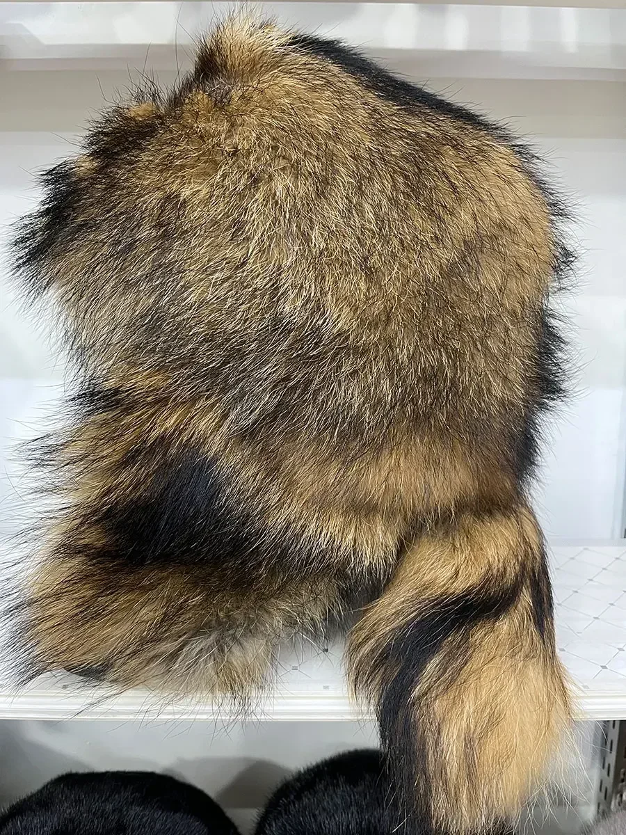 ハロウィン屋外帽子リアルファー 100% アライグマキツネ皮ロシア帽子