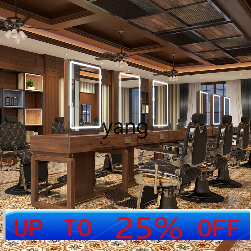 lmm solid wood barber shop mirror table hair salon Chinese perm and dye retro hair salon beauty mirror
