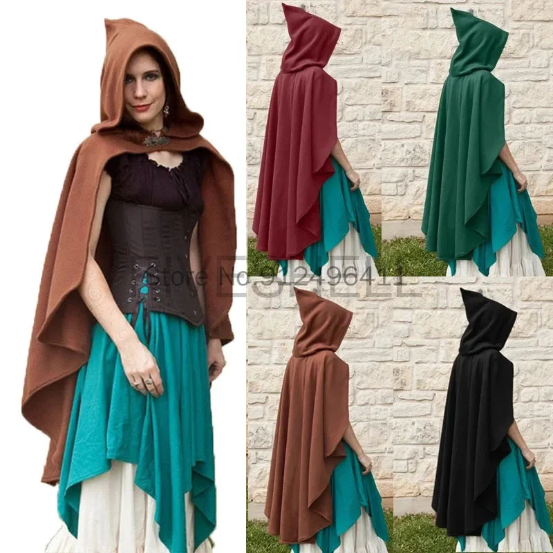 

New Women Medieval Vintage Pirate Witch Hooded Cape Steampunk Gothic Velvet Poncho Coats Halloween Carnival Party Cosplay Cloak