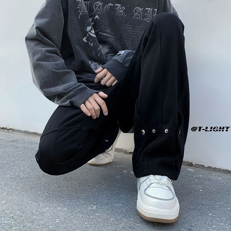 

Loose Fit Men's Denim Jeans Button Closure Casual Sle for Students And Teenagers Bla High Street Korean Sle Autumn Size...