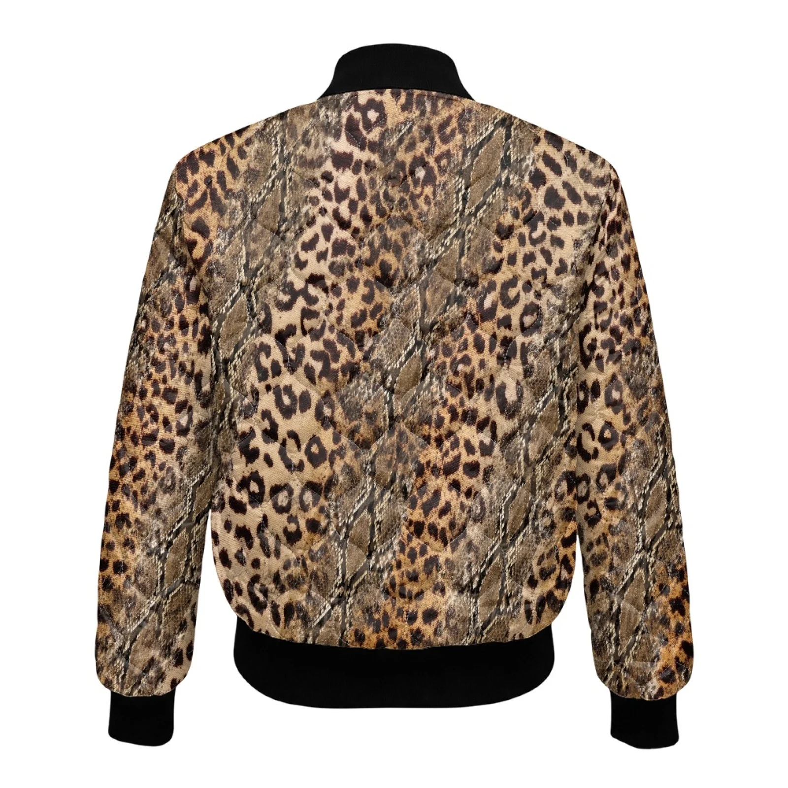 PENSTROLL Womens Leopard Print Quilted Padded Bomber Coat, Windproof Long Sleeve Light Puffer Jacket with Rib Collar for Work