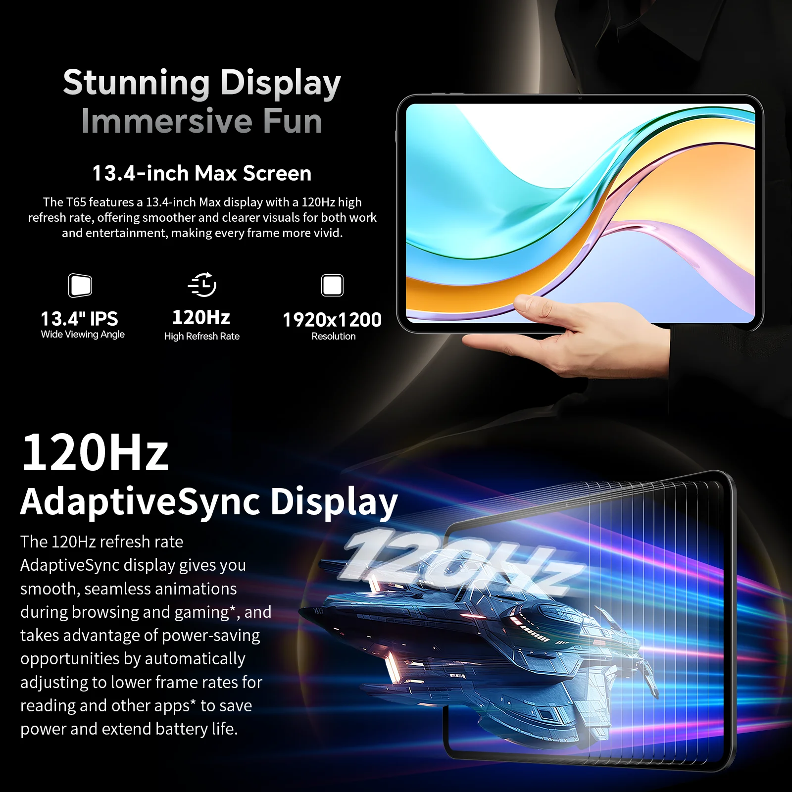 Tablet Teclast T65 de 13.4 Pulgadas, Android 16, Pantalla IPS de 120Hz, 26GB de RAM (6GB+20GB), 128GB de ROM, T7280 de 8 Núcleos, 4G LTE, 8000mAh, Tipo-C, GPS, Cámara de 13MP 4
