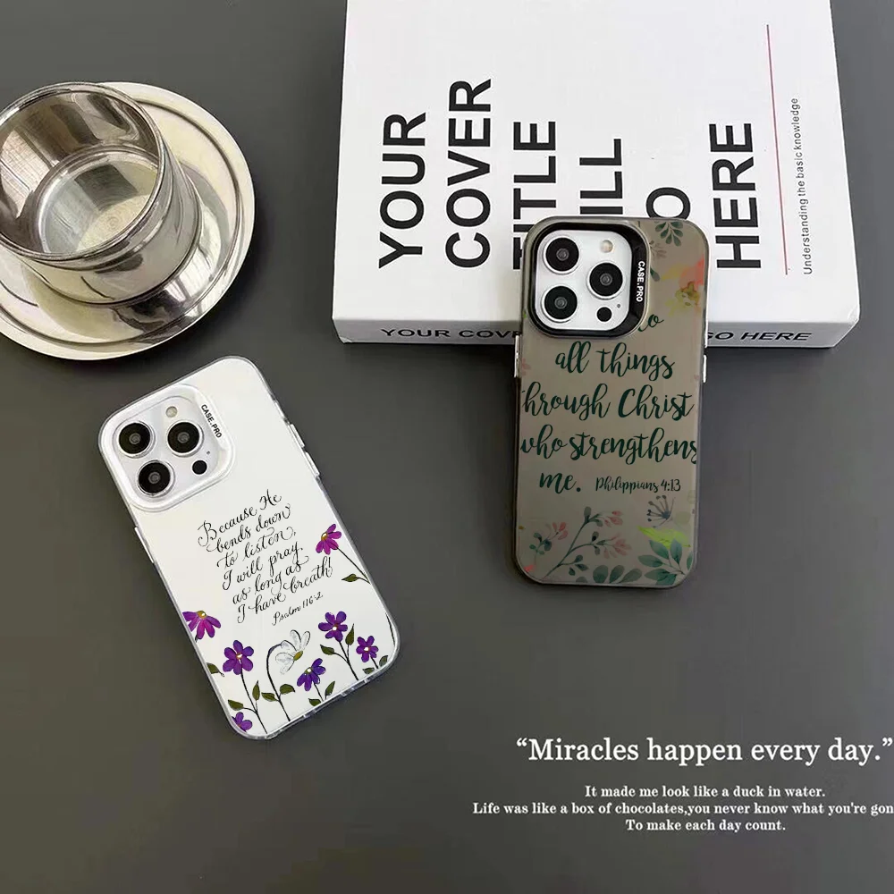 Bible Verse Philippians Jesus Christ Christian Phone Case IMD Color Silver Shell For IPhone 16 15 14 13 12 Pro Max Plus