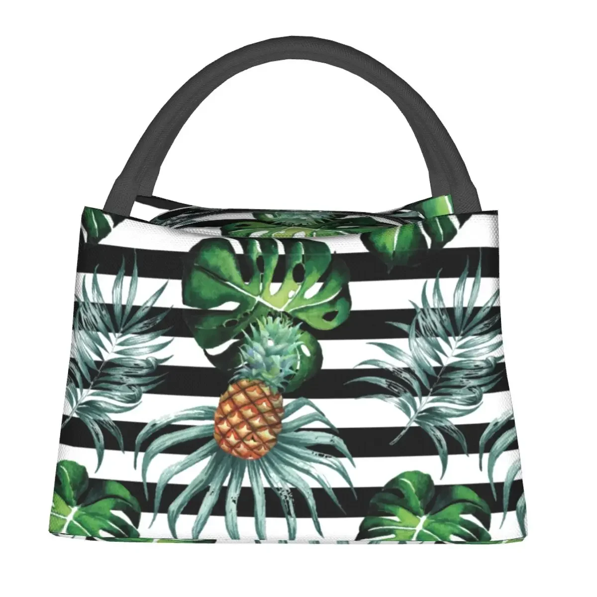 

Watercolor Tropical Lunch Bag Pineapple And Stripes Aesthetic Lunch Box School Thermal Tote Handbags Oxford Designer Cooler Bag