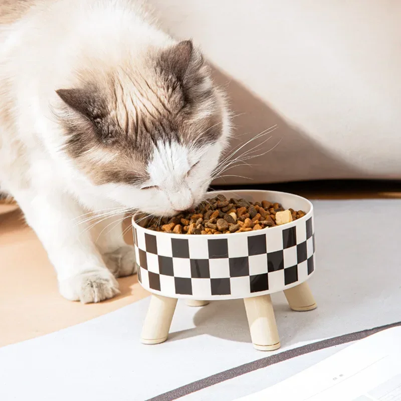 

Anti suffocation elevated cat feeding bowl, elevated cat drinking bowl with vertical pet feeding and drinking supplies
