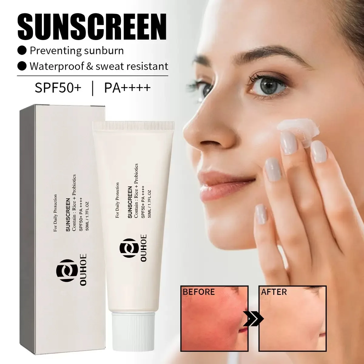 SPF50+ Sunscreen Rice Sun Cream Anti UV Sun Block Facial Mild Moisturizer Serum cream 50ml