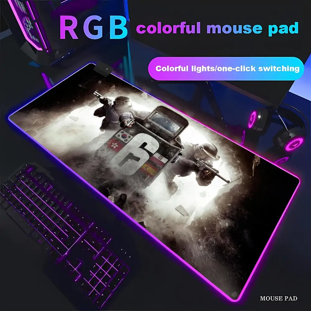 

Popular R-Rainbow FPS Six Siege Mouse Pad RGB Gaming Mouse Pad gaming accessories Office Large Cool Keyboard Rubber No-slip Mat
