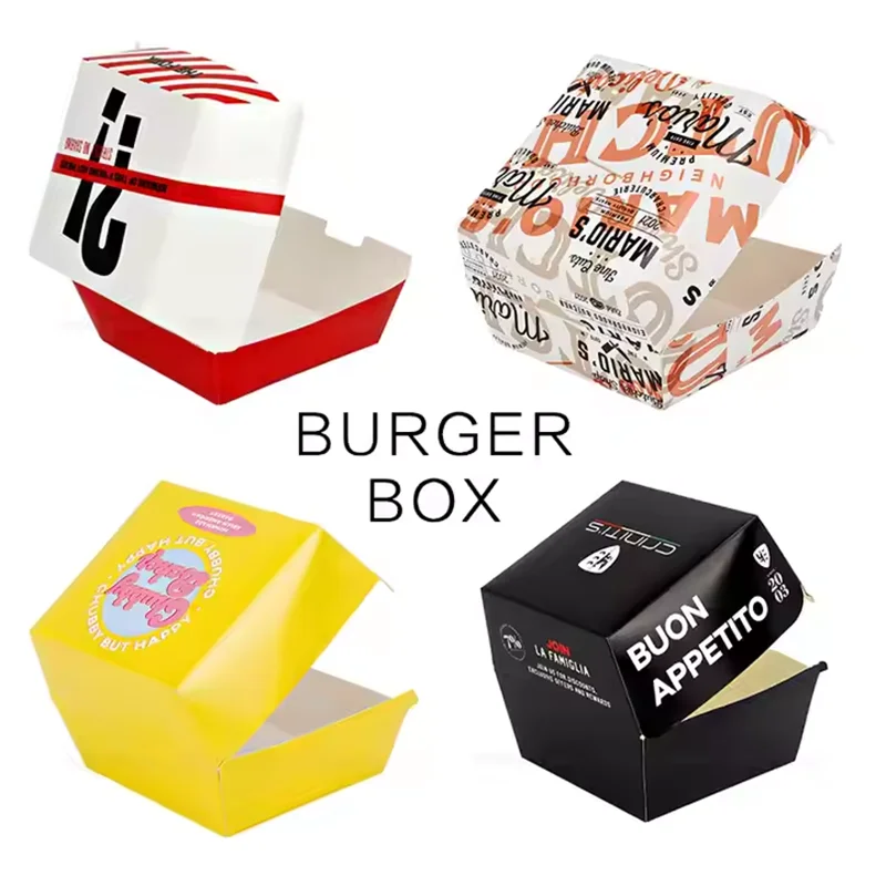 500pcs Custom Disposable Food Grade Burger Box Custom Takeaway Burger Box Packaging Custom Logo Burger Box wj82