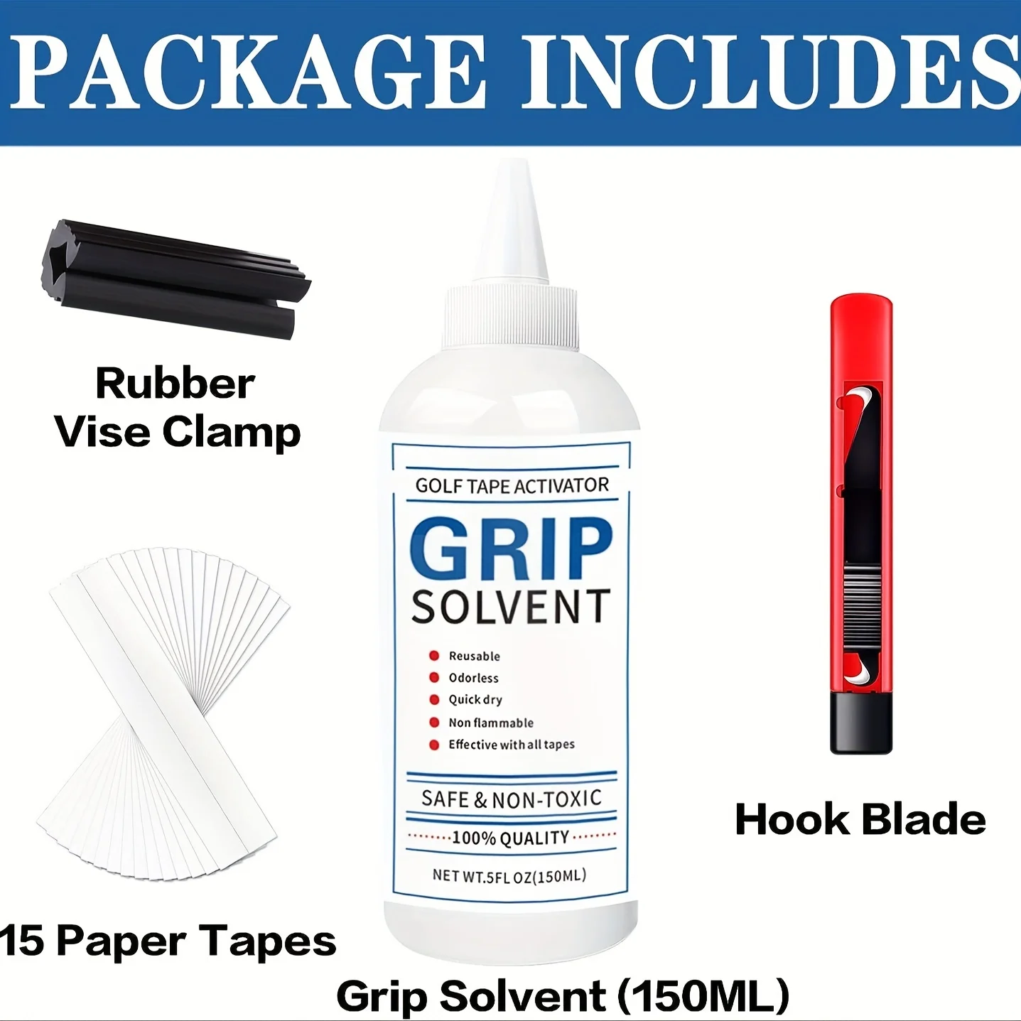 Golf-Griffband-Set, zum Austausch und zur Reparatur von Golfschlägergriffen, inklusive Hakenklingen, Griffbändern, Griffreiniger, Gummitiger-Zange – Detail 10