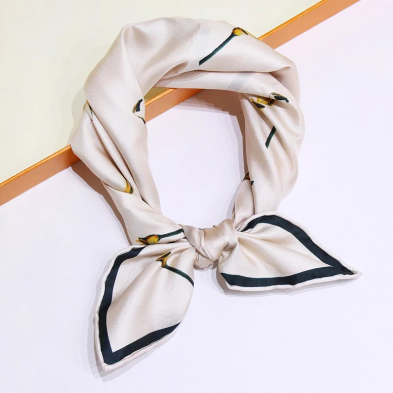 

53×53cm 100% Mulberry Silk Twill Scarf For Women Luxury Brand Square Small Size Smooth Soft Travel Shawl And Wraps Spring Autumn