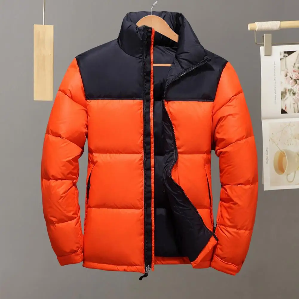 Color-blocked Cotton Padded Coat Men's Cotton Coat with Stand Collar Patchwork Color Windproof Cuffs Long Sleeve for Winter