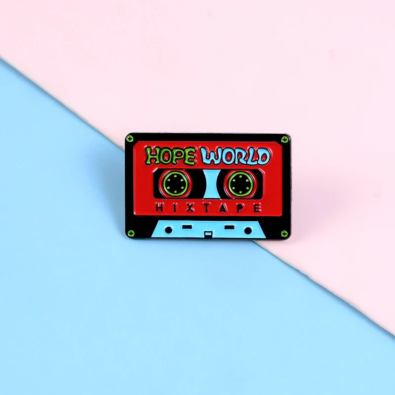 Retro Tape Metal Pins Hope World Music Hard Enamel Pins Brooches Lapel  Backpack Badges Jewelry Gifts for Friends Free Shipping