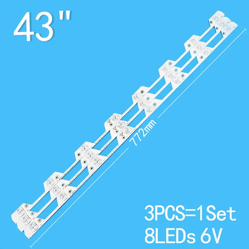 Juego de 8LED de 6v y 772mm para TV LCD de 43 pulgadas, 4C-LB4308-ZM2, 43UP130, LVU430ND1L, AD9W00, 4 piezas = 1 Juego