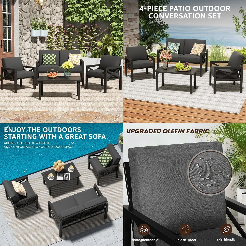 

Outdoor Patio Furniture 4 Pieces Set, Modern Patio Conversation Sets, Outdoor Sectional Metal Sofa with 5.5 Inch Cushion and Co