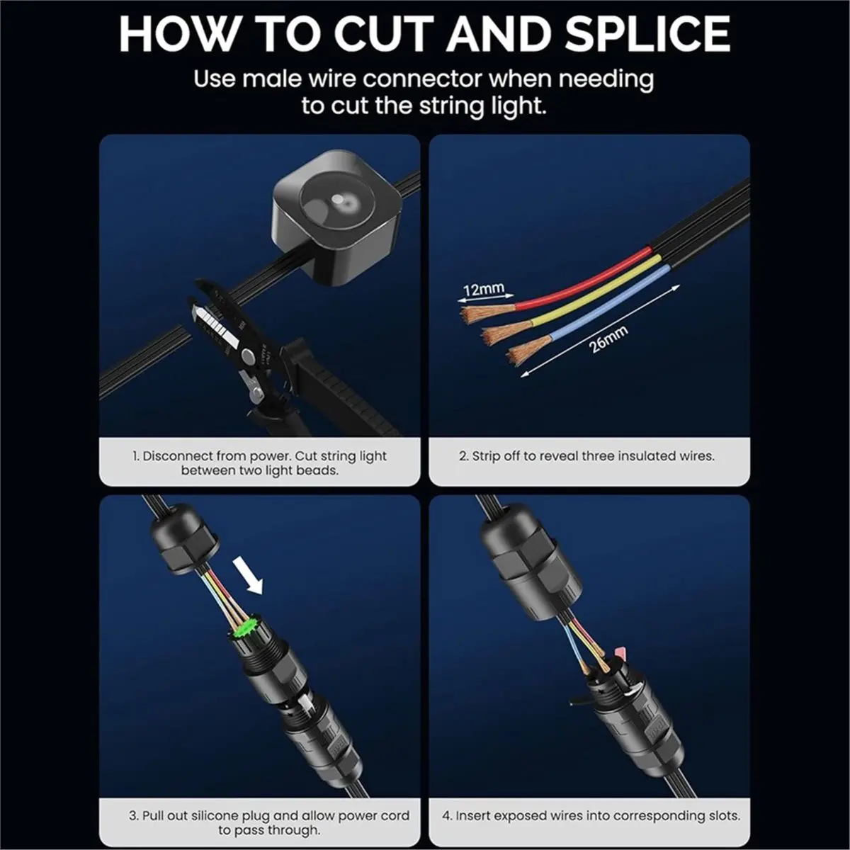 L70A Splice Connector Male Output for Outdoor Lights Waterproof Extension Cable Wire Connector