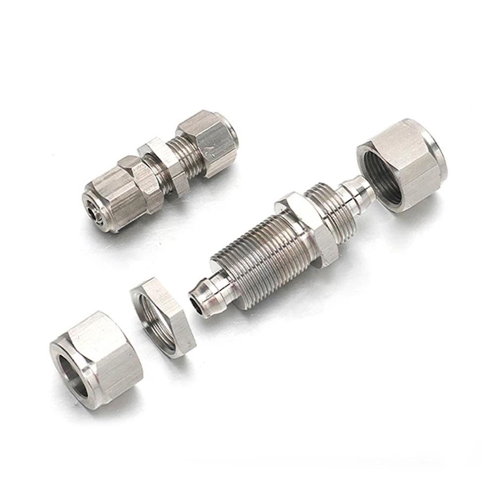 304 Stainless Steel Pneumatic Quick Tightening Joint Partition Through Plate Joint PU Gas Tube PTFE Nylon Tube 8*6 10*8 12*10