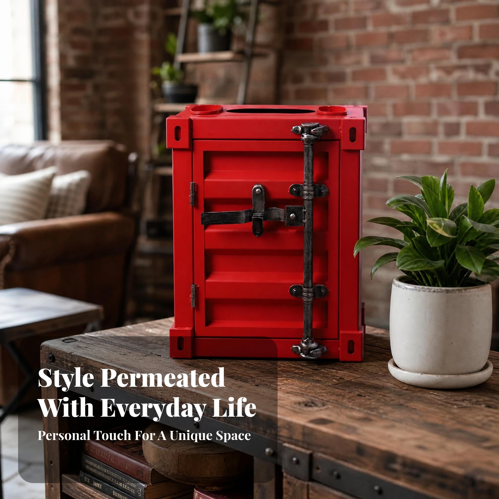 

Shipping Container Trash Bin Outdoor Storage Vintage Industrial Trash Bin Reinforced Corners Raised Paneling
