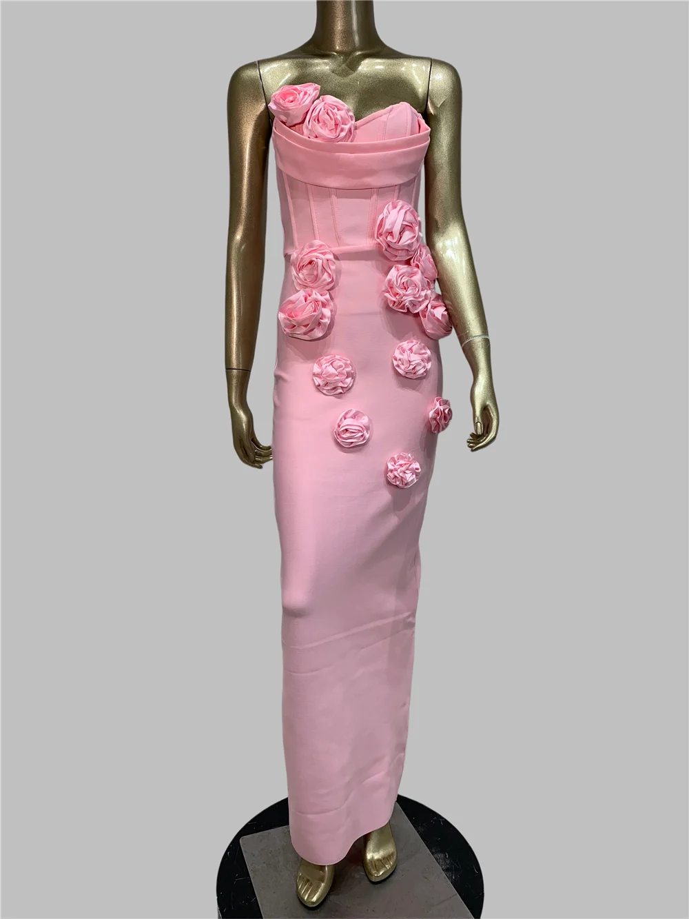 فستان حفلات نسائي وردي بدون حمالات مزين بطول الكاحل طويل قطعة واحدة فساتين حفلات مسائية للمشاهير شارع العليا #1