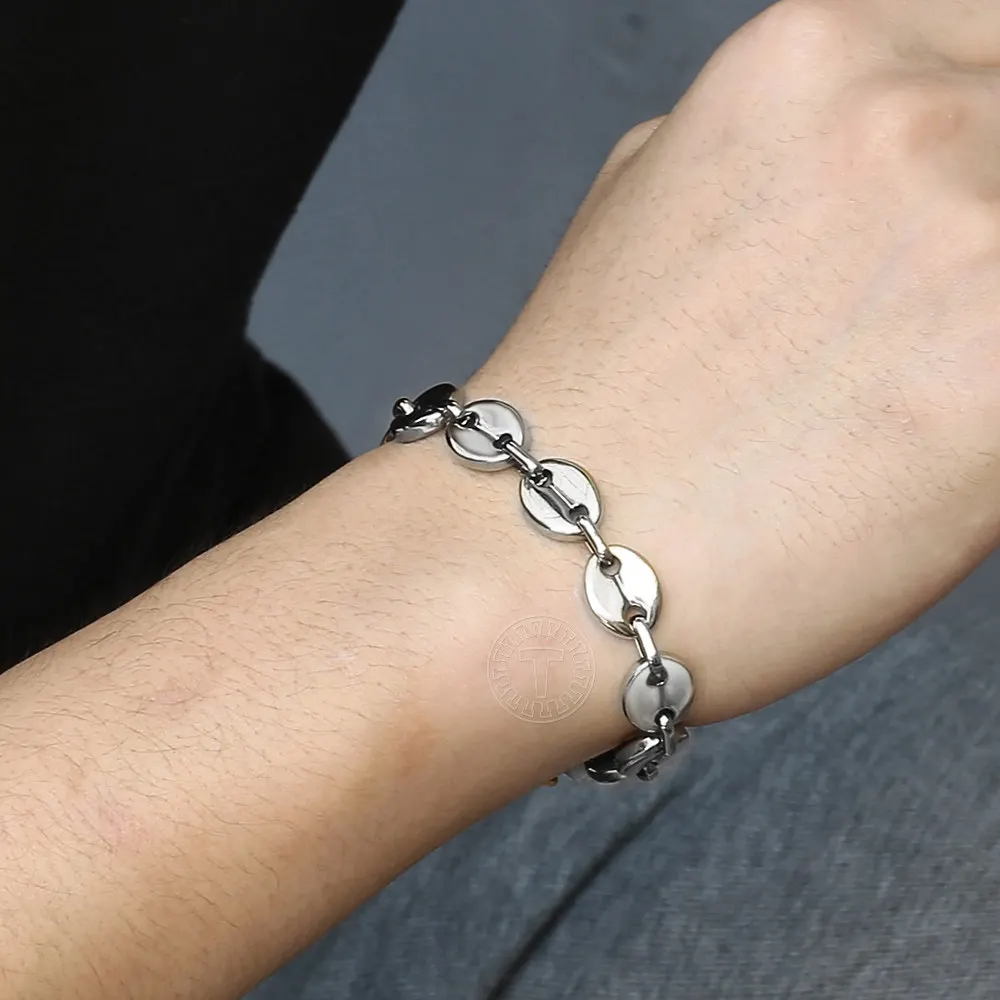 7/9/11mm Stainless Steel Coffee Beans Marina Link Chain Bracelets For Men Women Bracelet Jewelry Gifts